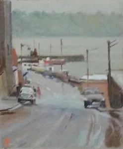 PINTURA AL ÓLEO ORIGINAL MICHAEL RICHARDSON ""A Soft Day"" pueblo irlandés eire - Imagen 1 de 1