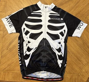 Wosawe Cycling Jersey Adult Size Medium Black White Skeleton Bone Print Full Zip - Picture 1 of 13