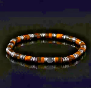 Herren Tigerauge HĂ€matit Perlen Heilung Schutz Kraft GlĂŒck Stretch Armband - Bild 1 von 4