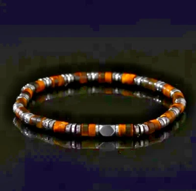Men's Tiger Eye Hematite Beads Healing Protection Power Lucky Stretch Bracelet - Image 1 of 4