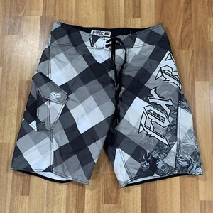 Fox Board Shorts Mens 34 Black Gray MTB Cycling Bike Skull - Picture 1 of 12