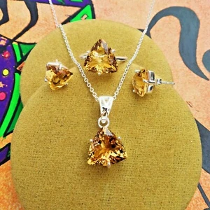 Set pendenti in argento sterling 925 citrino naturale regalo anniversario San Valentino - Foto 1 di 6