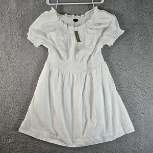 J Crew Dress XL White Smocked Puff-Sleeve Cotton Poplin Pockets A-Line AY883 NWT - Picture 1 of 18