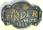 VINTAGE THE TINDER BOX 1928 - TABACCO BELT BUCKLE -  3.5" BRASS