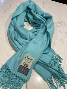 DESCOURS Paris Aqua Scarf Wrap Royal Soft Acrylic Fringe Cashmere Feel 72 x 30 - Picture 1 of 5