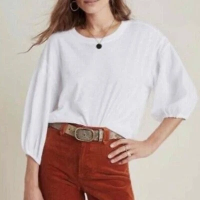 Top Anthropologie Velvet de Graham Margot manga gasa hinchada S blanco A000421 Foto 1 de 4