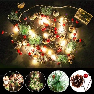 Christmas Pine Cones Garland Wreath LED String Lights Indoor Outdoor Decor - Picture 1 of 7