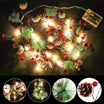 Christmas Pine Cones Garland Wreath LED String Lights  Indoor Outdoor Decor - Image 1 of 4