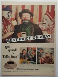 Pan-American Coffee Bureau 1953 Anzeige mit Emmett Kelly & John Ringling - Bild 1 von 2