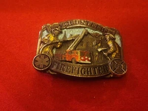 Volunteer Brass Firefighter FD Emergency Collectible Vtg Belt Buckle - Picture 1 of 12