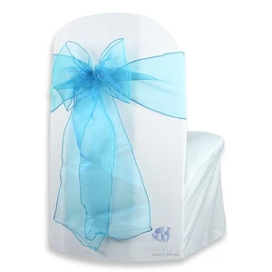 10 Stck. Organza Stuhl Abdeckung Schleife Schärpe 108"x8" - Aqua Blau - Hochzeit Party ll - Bild 1 von 5