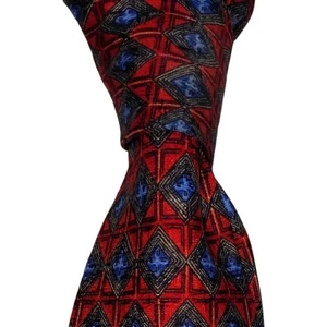 Ermenegildo Zegna Italy Silk Necktie Mens Red Geometric Designer Tie EUC - Picture 1 of 3