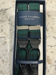 ALBERT THURSTON BLACK WATCH TARTAN LEATHER END BRACES - Picture 1 of 3