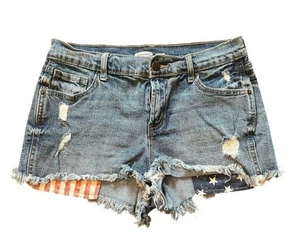 Old Navy Size 2 Patriotic Stars & Stripes Blue Jean Distressed Boyfriend Shorts - Picture 1 of 11