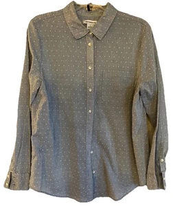 Liz Claiborne Embroidered Women Button Long Sleeve Blue White Nubs Shirt Large - Picture 1 of 6