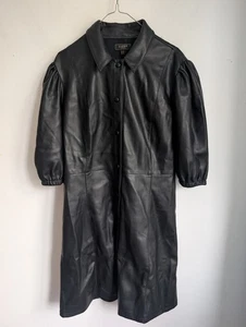 Lipsy Black Faux Leather Puff Sleeve Dress Size 16 (T6) - Picture 1 of 9