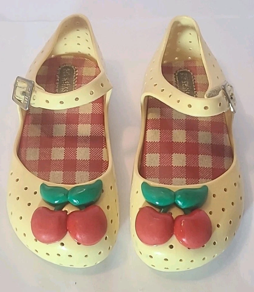 Mini Zapatos Melissa Cereza Talla 8 Niñas Pequeñas Auténticos Amarillo Rojo Foto 1 de 4