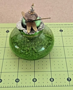 Dragonfly themed Perfume Bath Salts Round Bottle 4" Height Green Round - Picture 1 of 5