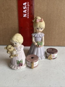 2 Enesco 1 And 4 Year Old Growing Up Birthday Girl Figurine 1984 - Picture 1 of 12