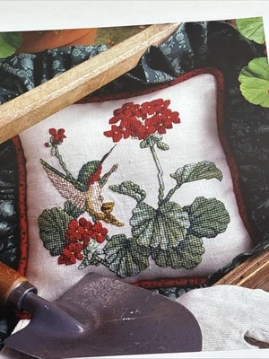 Dance of The Hummingbird Geranium Flower Cross Stitch Pattern Pages From Book - Image 1 of 4