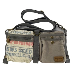 Selina Vaughan Studios Fold Over Seed Sack Canvas Cross Body Bag Fanny Pack Grey - Picture 1 of 18