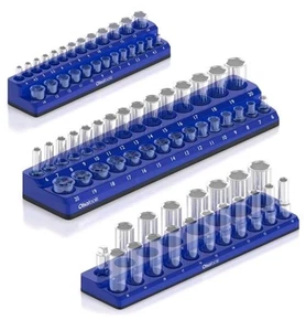 Olsa Tools Magnetic Socket Organizer 3 Piece Socket Holder Kit Blue - Picture 1 of 5