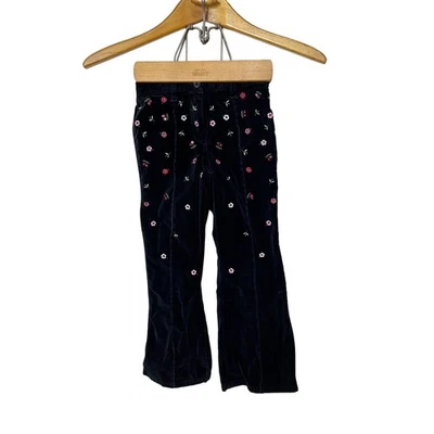 Pantalones acampanados vintage de terciopelo negro bordado floral talla 6 de Gymboree para niñas Foto 1 de 4