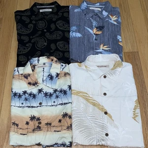 4 Stück Tommy Bahama 100 % Seide Hawaii Camp Blumen bunte Hemden Herren L - Bild 1 von 10