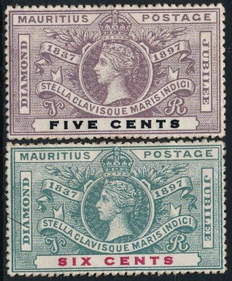 MAURITIUS 1897, QV Diamond Jubilee, 5c & 6c, ESSAYS FALSE, FAUX MINT STAMPS #M32 - Image 1 of 2