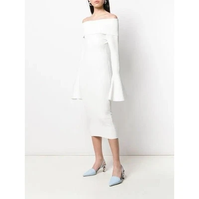 SOLACE LONDON Mori Midi Dress in Cream Off Shoulder Bell Sleeves Size S - Image 1 of 4