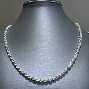 Rope Chain Real 925 Silver Necklace 20" ITALY MADE Stamped (11.5g)Rhodium Plated - Picture 1 of 9