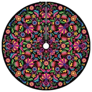 Mexican Christmas Tree Skirt 48 Inch Feliz Navidad Tree Collar Mexico Dahlia ... - Bild 1 von 5