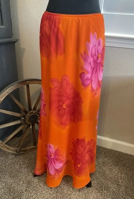 PIERRE CARDIN Skirt Chiffon Orange Pink Floral Maxi Vintage Lined Made USA Sz 16 - Image 1 of 4