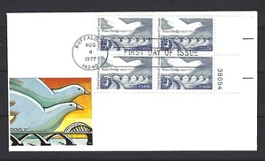UNITED STATES FDC 1977: PEACE BRIDGE (BLOCK OF 4, PLATE #38054) - Picture 1 of 2