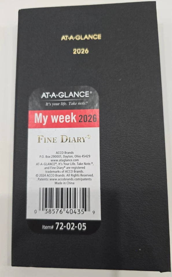 AT-A-GLANCE 2026 Weekly & Monthly Fine Diary Pocket Size 3" x6" Hardcover 720205