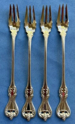 Juego de 4 Tenedores de Cóctel Toalla Antigua Colonial Plata Esterlina Mariscos SIN MONO Foto 1 de 4