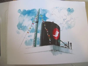 Great Lakes Freighter Ship Smoke Stack Water Color Print - Picture 1 of 1