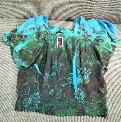 Blusa Mujer L.A.Blues De Lujo 2X Azul Geométrico Transparente Flutter Manga Corta Informal Foto 1 de 4