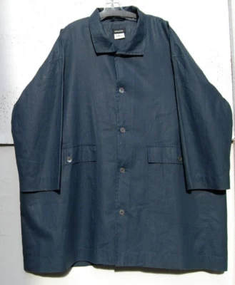 Eskandar Size (1) NAVY Classic Collar 38" Long Boxy Trench Rain Coat w/Pockets - Image 1 of 3