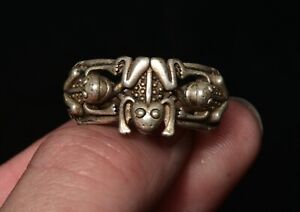1" Collect Rare Old Chinese Silver Dynasty Animal common pond frog Ring Rings