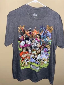 Disney Villains Character Graphic T-Shirt Adult Size L Charcoal Gray Ringer Larg - Picture 1 of 4
