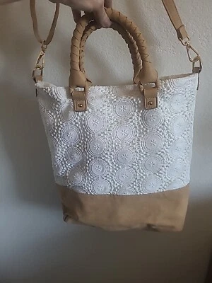 Bolso de Mano Merona Crochet Cartera Forrado Blanco Tostado Bolsillos Correa para el Hombro Asas  Foto 1 de 4