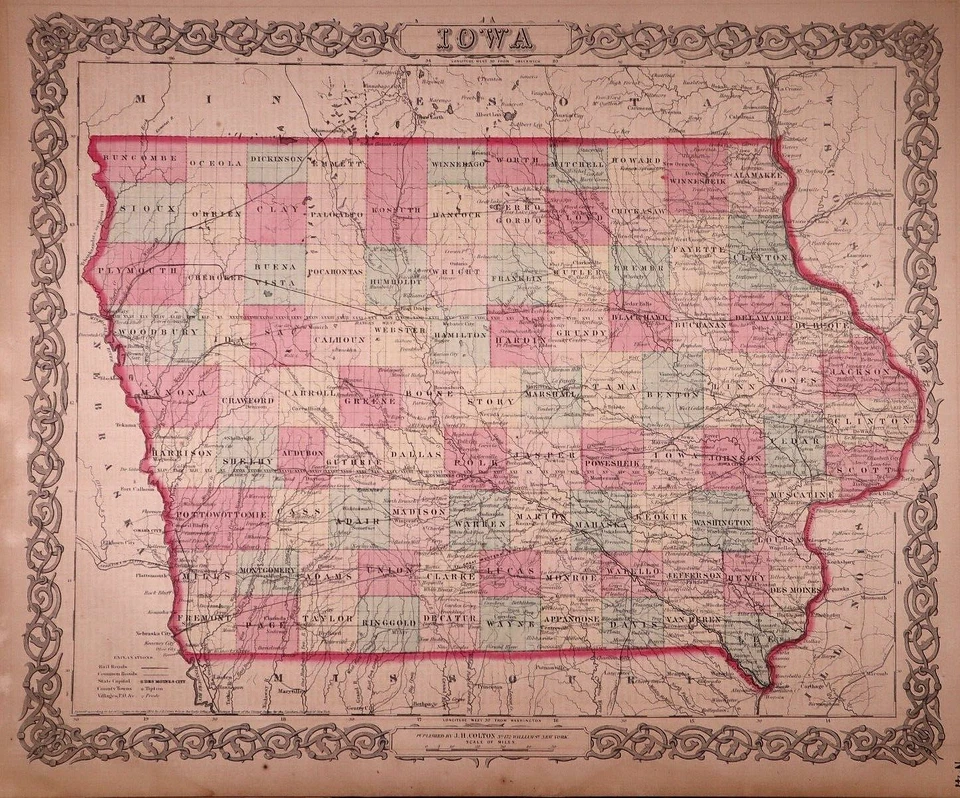 Mapa 1855 ~ IOWA ~ Auténtico Mapa Atlas de Colton (15x17) - #010 Foto 1 de 1