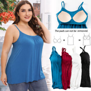 Plus Size Womens Flowy Camisole with Built-in Bra Cup Casual Sleeveless Tank Top