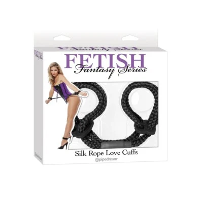 Fetish Fantasy Silk Rope Love Cuffs Black - Bondage BDSM Restraint Fetish Play - Image 1 of 4