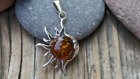 BALTIC AMBER AND STERLING SILIVER SUN AND MOON PENDANT, CELESTIAL JEWELRY
