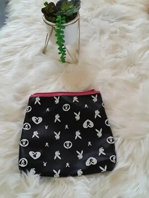 LEATHER VINTAGE PLAYBOY BUNNY LOGO LARGE cosmetic / makeup BAG 9"wide x 10"tall - Image 1 of 4