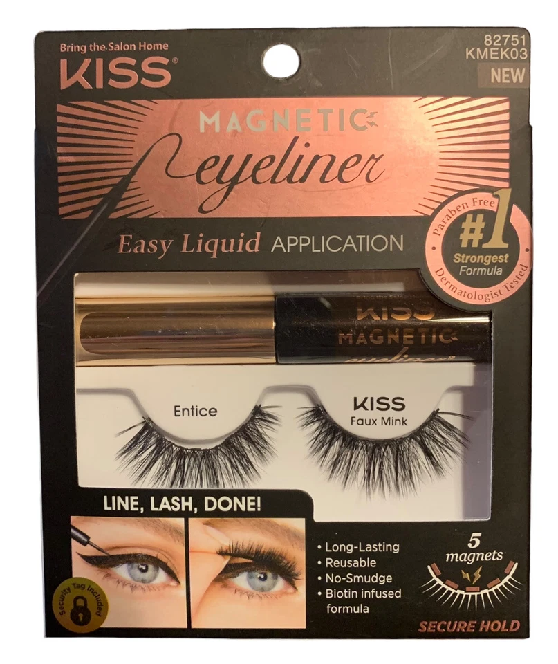 New Kiss Magnetic Liquid Eyeliner & Eyelashes Entice Faux Mink Lash Secure Hold - Image 1 of 1