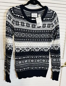 H&M Women’s Small Sweater Fair Isle Black White New - Picture 1 of 13