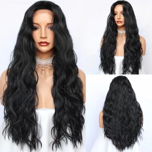 Natural Long Black Loose Wavy Synthetic Lace Front Wigs for Black Women Glueless - Picture 1 of 9